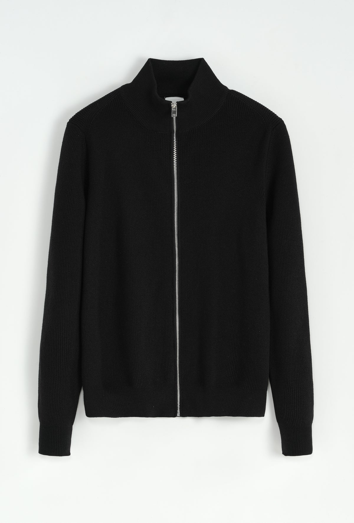 Gilet Zippé Col Montant en Maille — Noir Intemporel