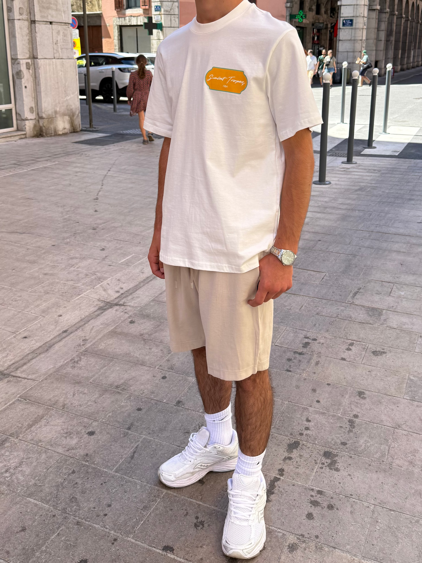 T-shirt St tropez - blanc et orange