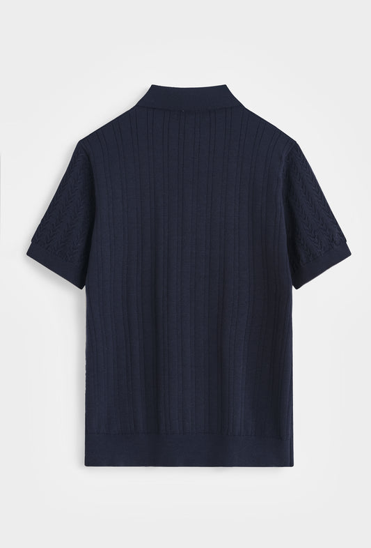 Polo Cardigan Chic en Maille Fine – Bleu Nuit