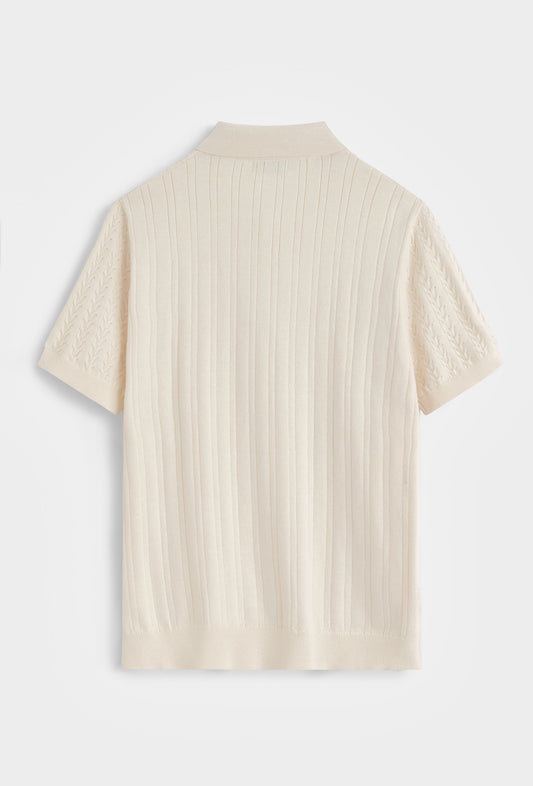 Polo Cardigan Chic en Maille Fine – Écru