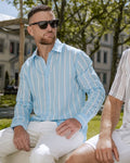 Chemise bleue - à rayures blanche Menzo