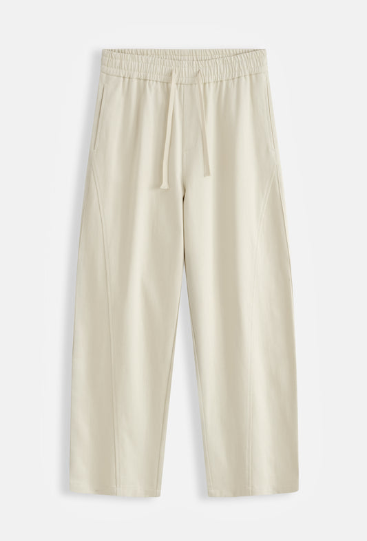 Pantalon Loose à Élastique & Coutures Structure — Beige Écru