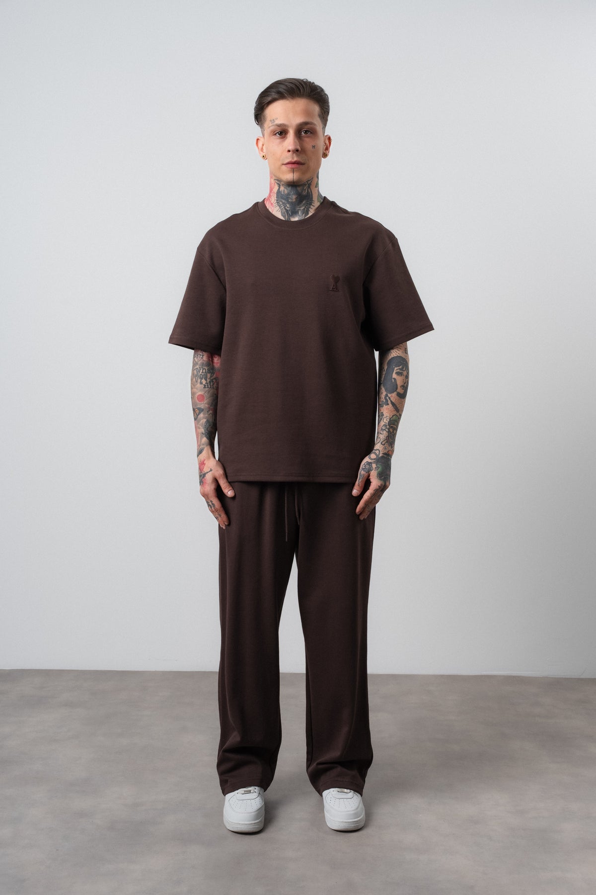 T-Shirt Oversize en Coton Brodé — Marron Chocolat