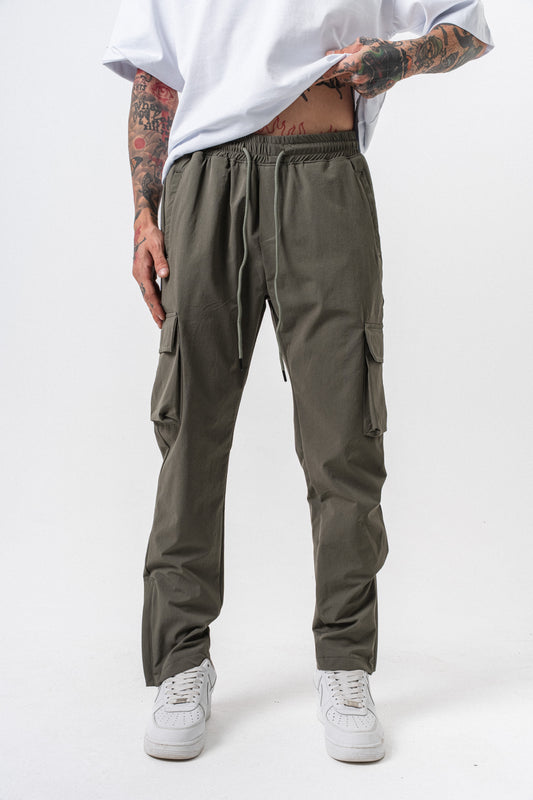 Pantalon Cargo Relax à Taille Élastiquée — Vert Kaki Utilitaire