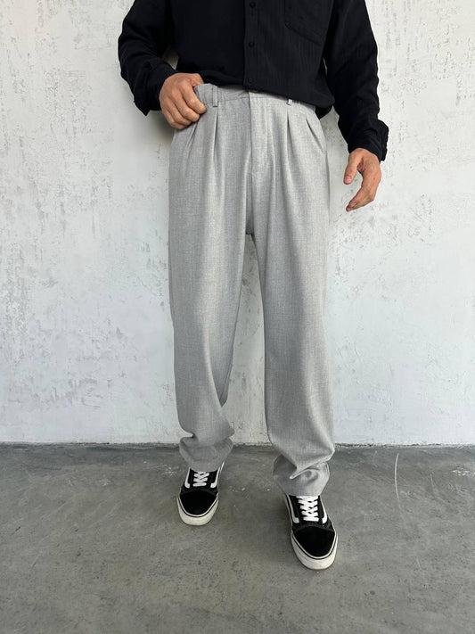 Pantalon de Costume Ample à Pinces — Gris Clair
