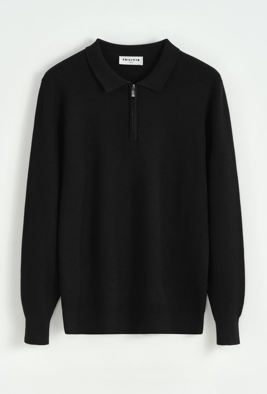 Pull Homme Noir à Col Zippé – Maille Élégante et Intemporelle