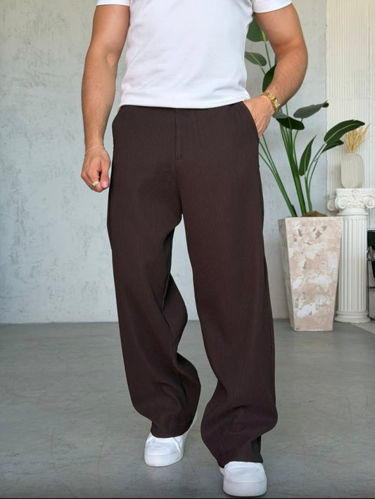 Pantalon Plissé Fluide — Marron Chocolat