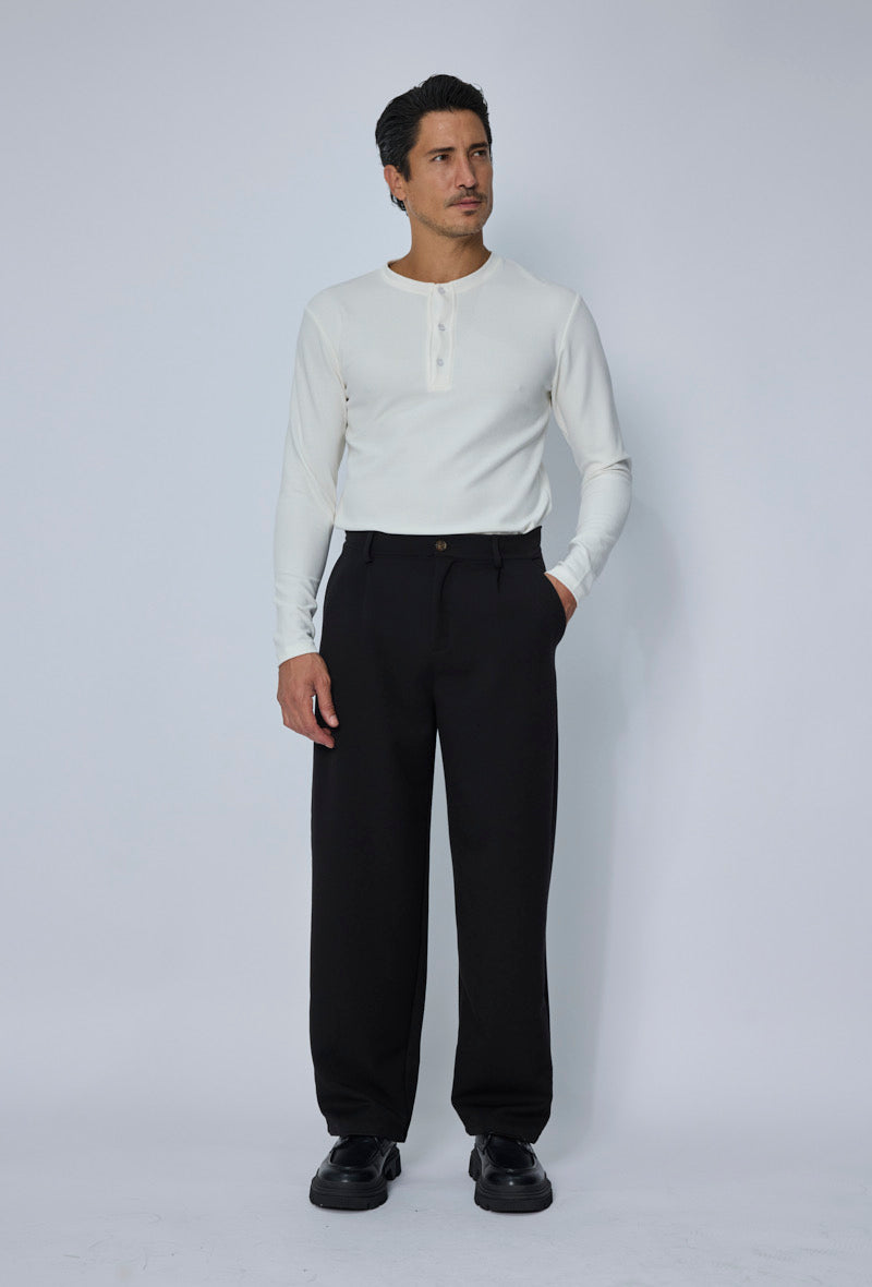T-Shirt Manches Longues Col Tunisie (Henley) — Blanc Écru