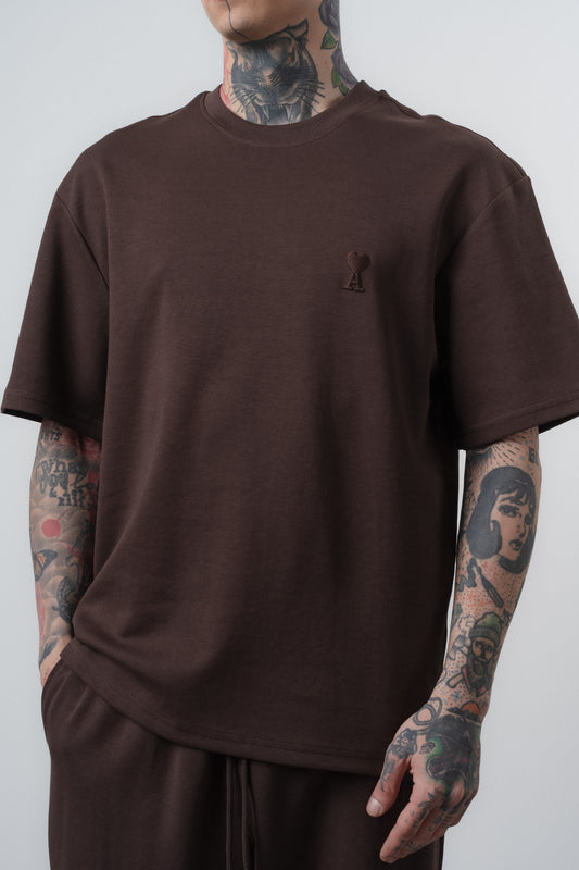 T-Shirt Oversize en Coton Brodé — Marron Chocolat
