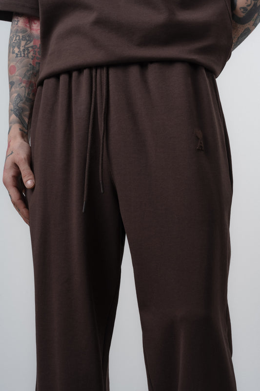 Pantalon de Jogging Oversize Brodé — Marron Chocolat
