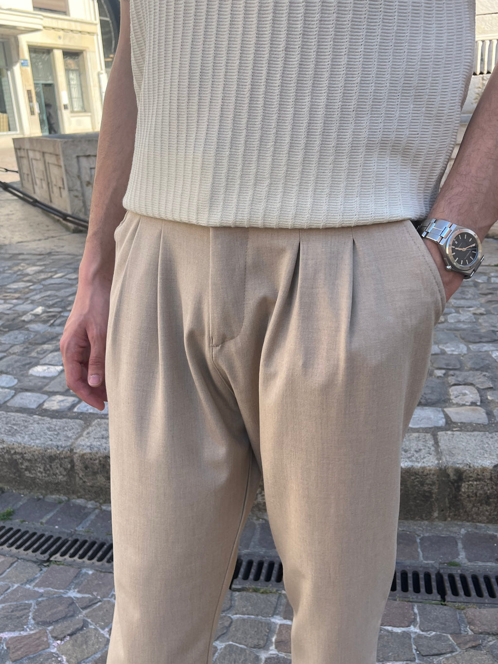 Pantalon à Pinces Relax – Beige Sable Menzo