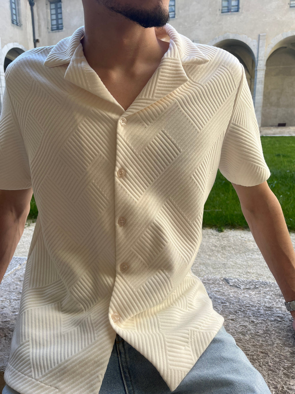 Chemise en Maille Côtelée à Motif Géométrique – Écru Menzo