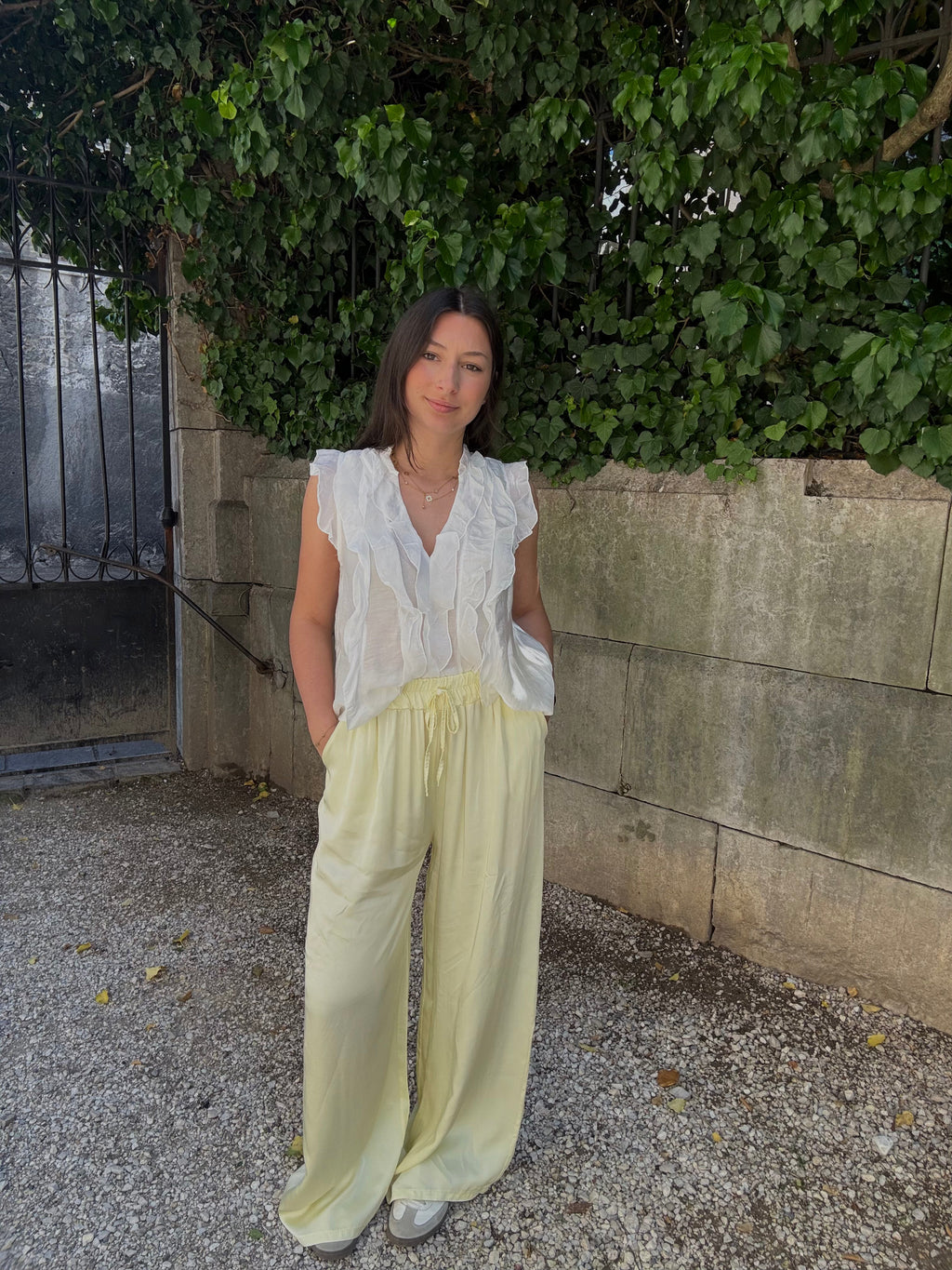 Pantalon jaune satiné - 100% viscose Menzo