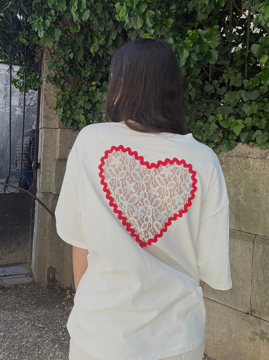 T-shirt coeur dentelle - blanc Menzo