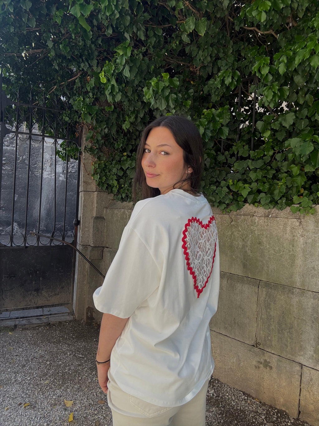 T-shirt coeur dentelle - blanc Menzo