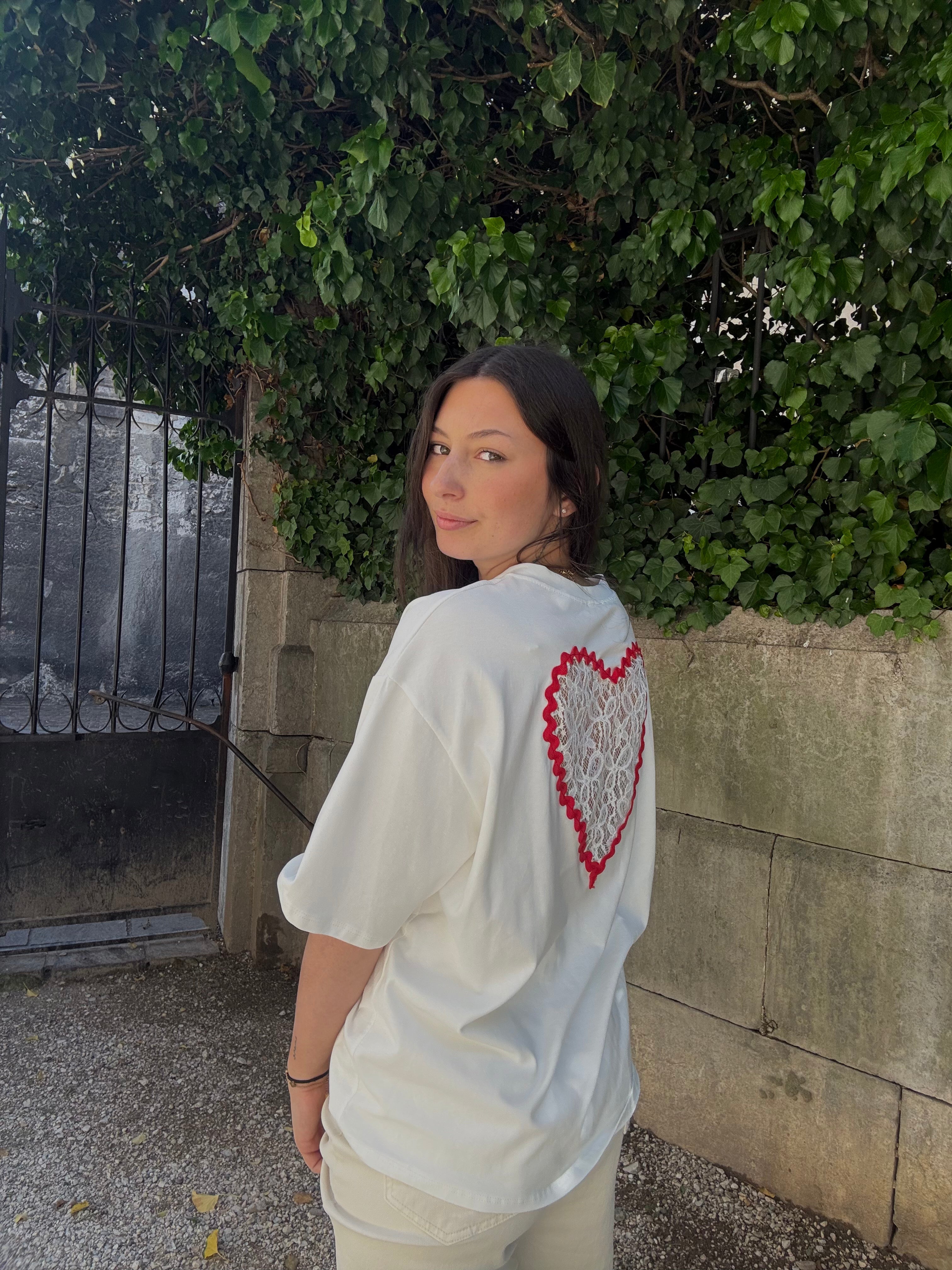 T-shirt coeur dentelle - blanc Menzo