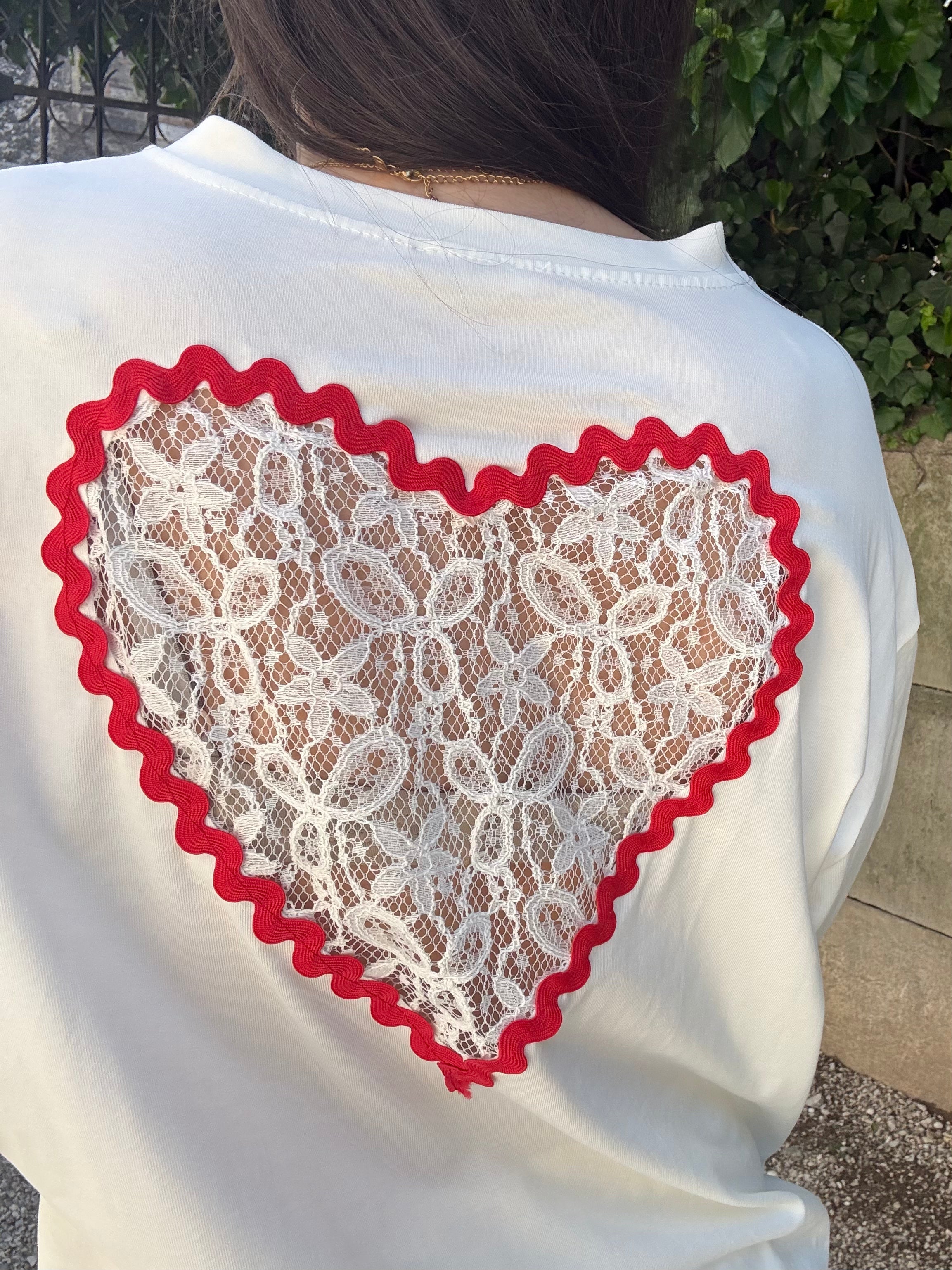 T-shirt coeur dentelle - blanc Menzo