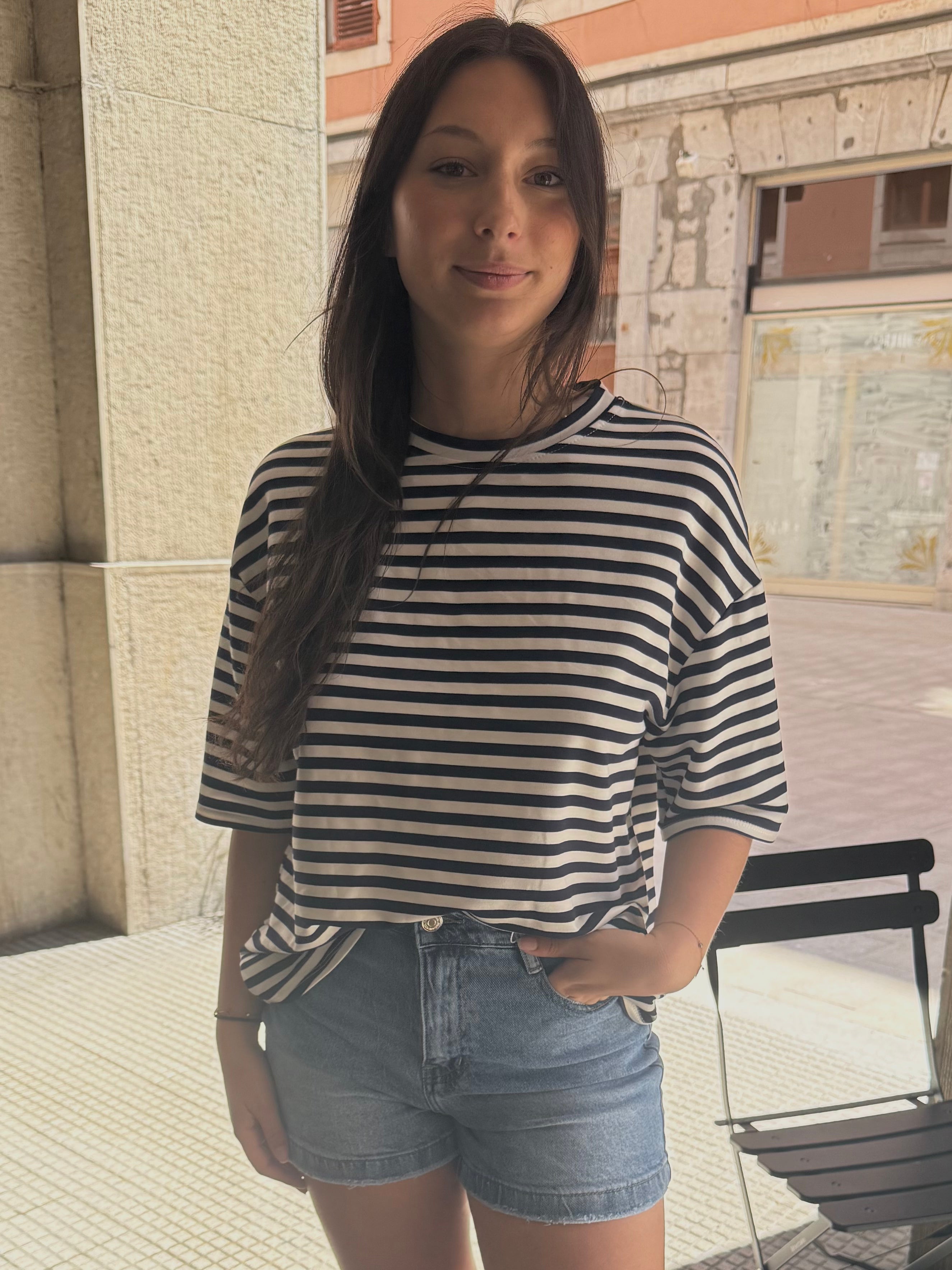 T-shirt coeur à rayures - bleu et blanc Menzo