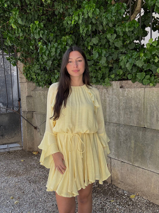 Robe courte col rond- jaune pâle Menzo