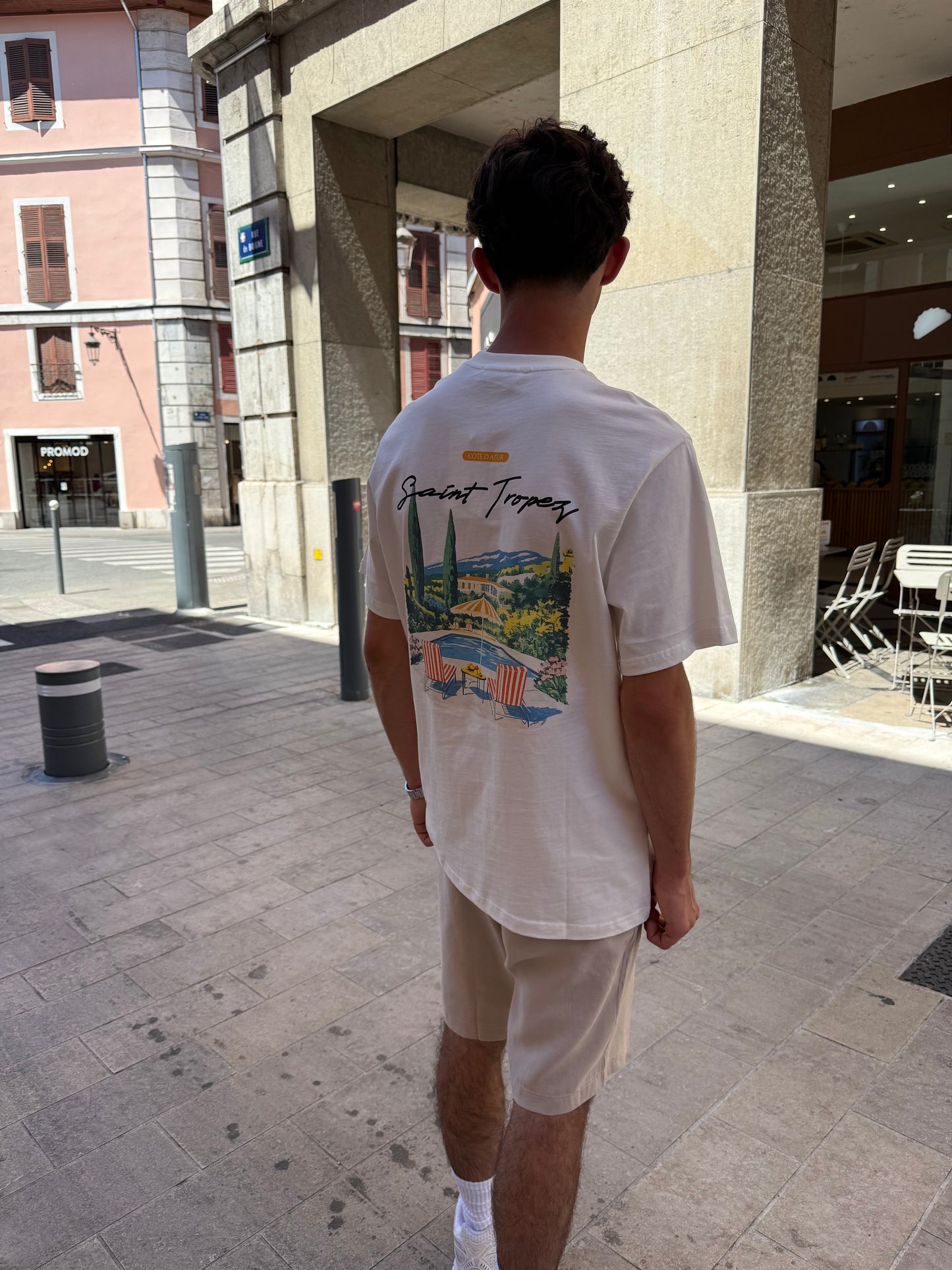 T-shirt St tropez - blanc et orange