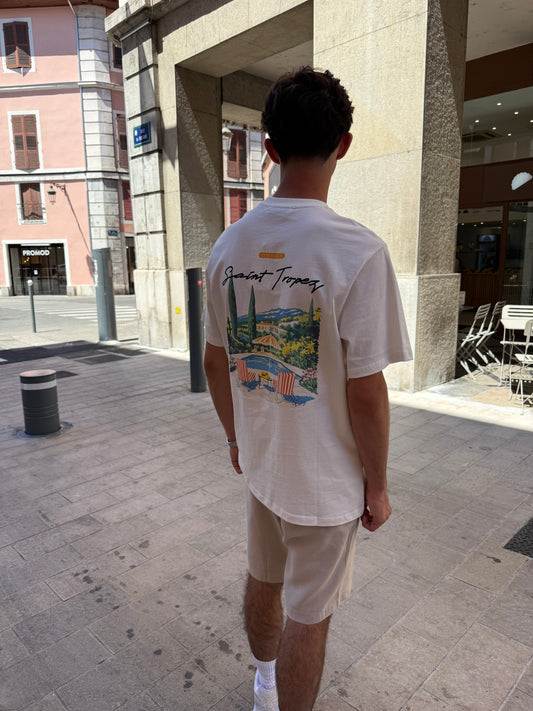 T-shirt St tropez - blanc et orange