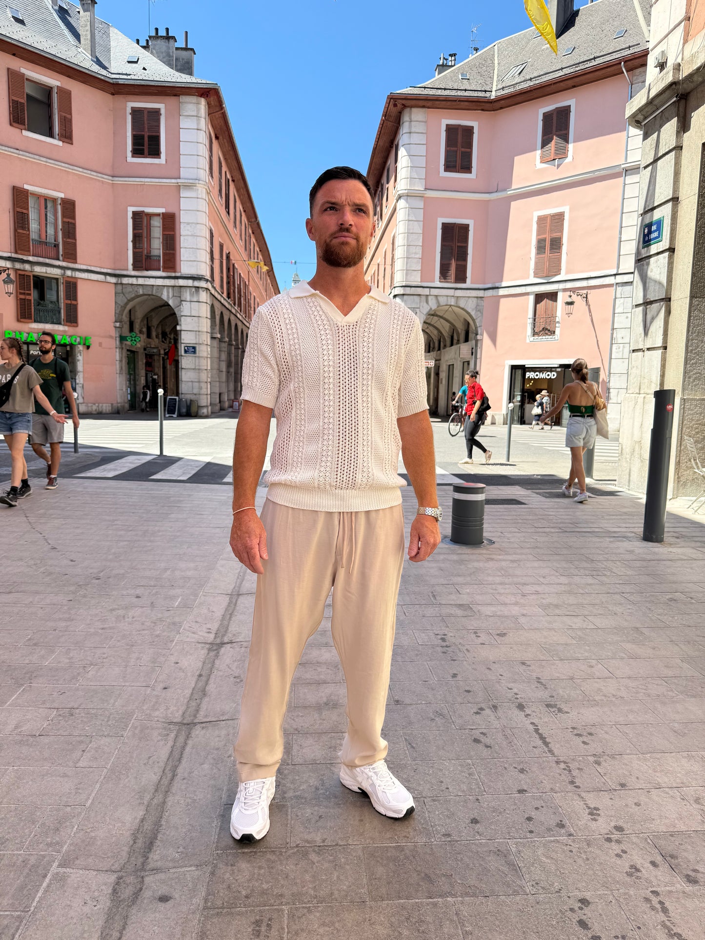 Polo en crochet - écru
