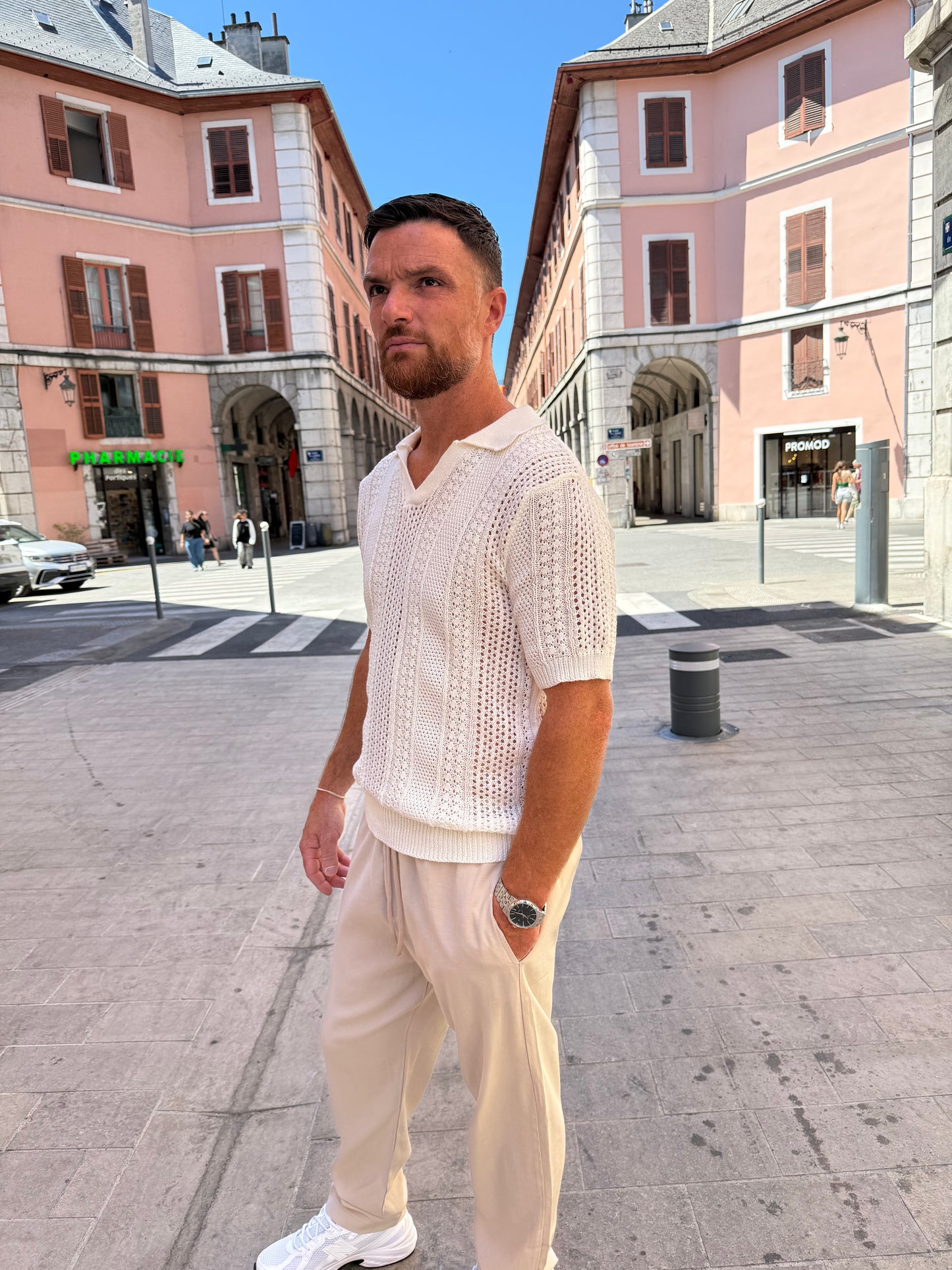 Polo en crochet - écru