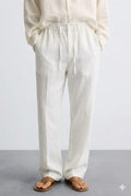 Pantalon en Lin Blanc – Coupe Droite & Taille Élastiquée - 100% Lin Naturel Menzo