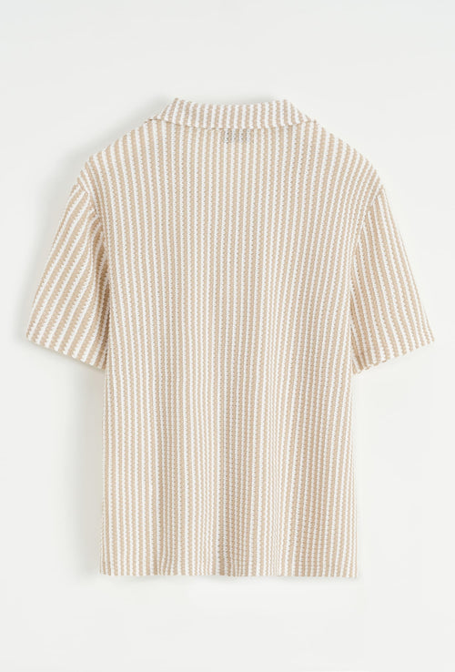 Chemise en maille texturée beige à manches courtes - coupe décontractée Menzo