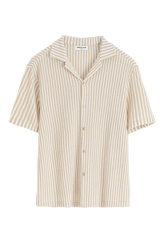 Chemise en maille texturée beige à manches courtes - coupe décontractée Menzo
