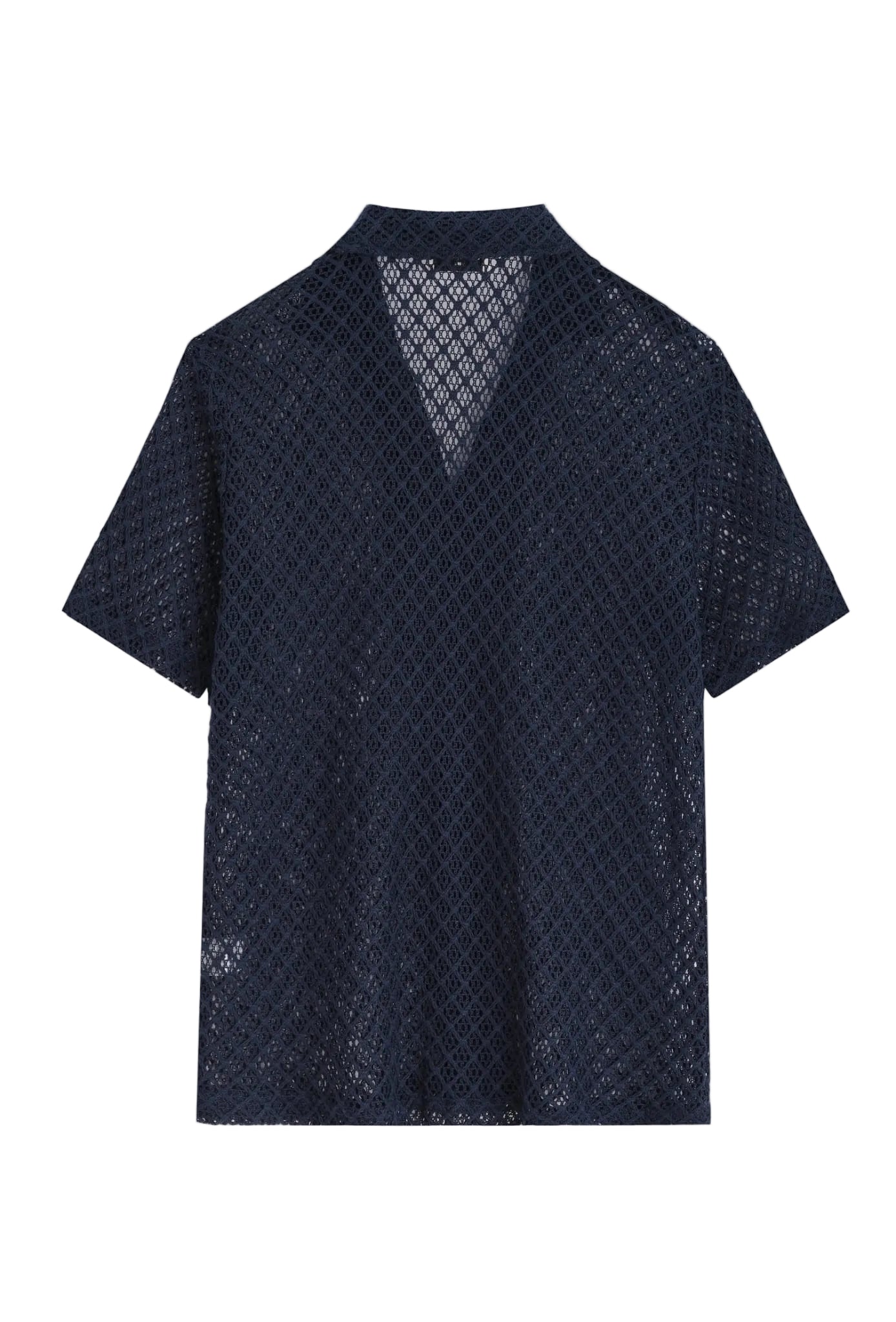 Chemise Crochet Ajourée Bleu Marine – Coupe Estivale