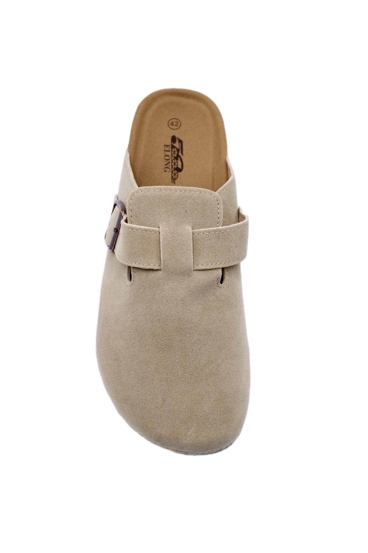 Mule en suédine beige avec boucle réglable – Confort & tendance