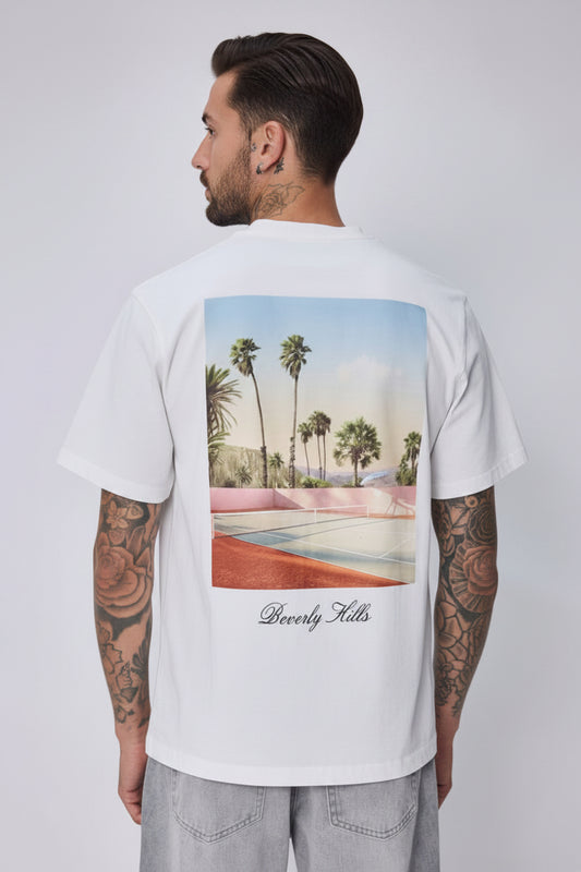 T-shirt Blanc "Beverly Hills Tennis Club" – Coupe Oversize Premium