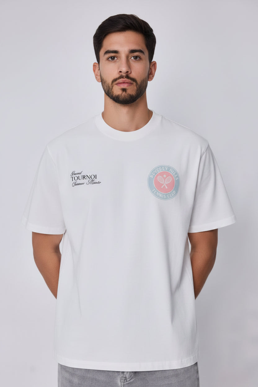 T-shirt Blanc "Beverly Hills Tennis Club" – Coupe Oversize Premium