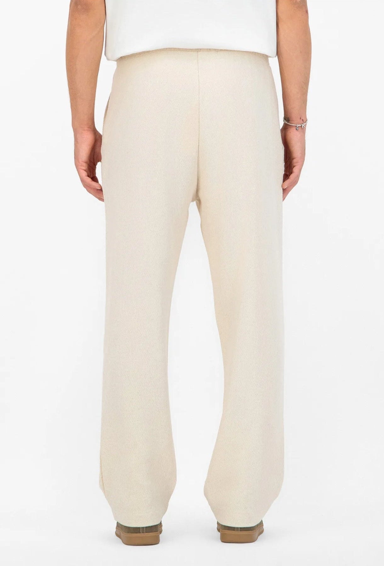 Pantalon Ample en Maille ADJ Texturée Écru – Taille Élastique & Cordon