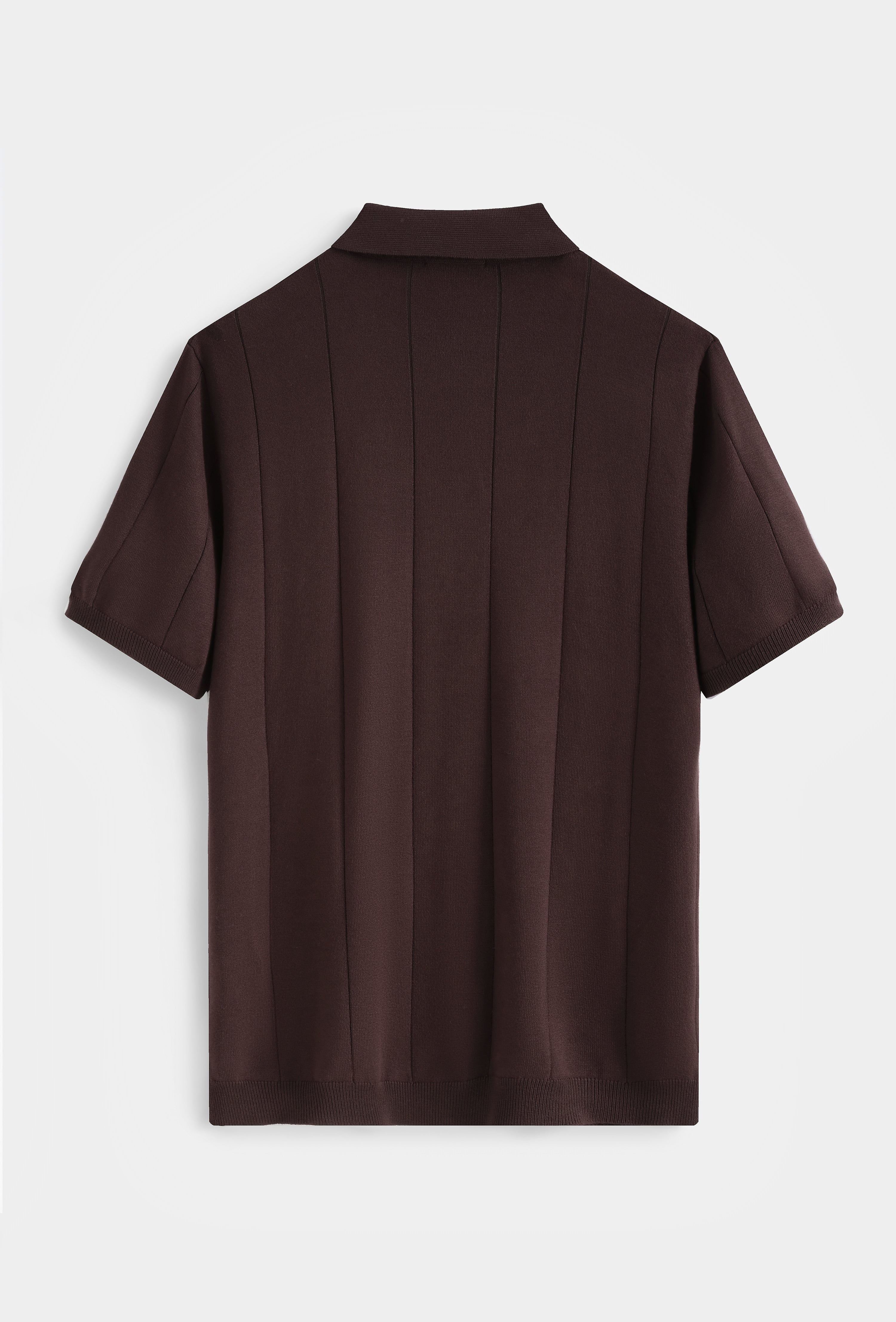 Polo en maille texturée à rayures verticales – Marron Foncé