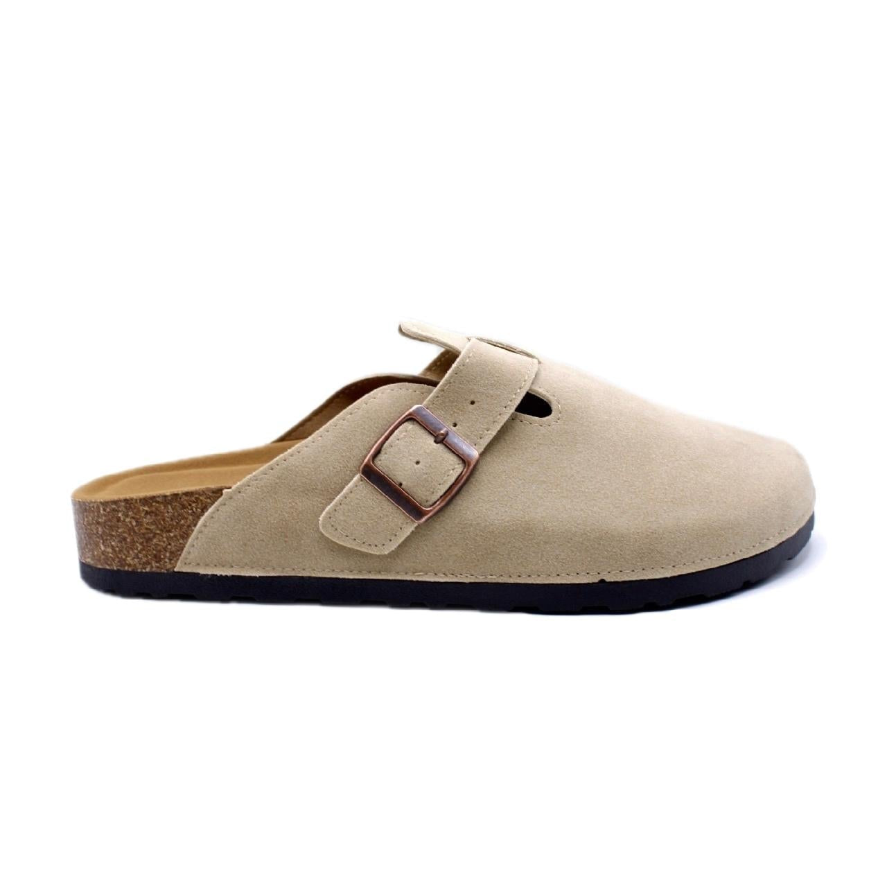 Mule en suédine beige avec boucle réglable – Confort & tendance