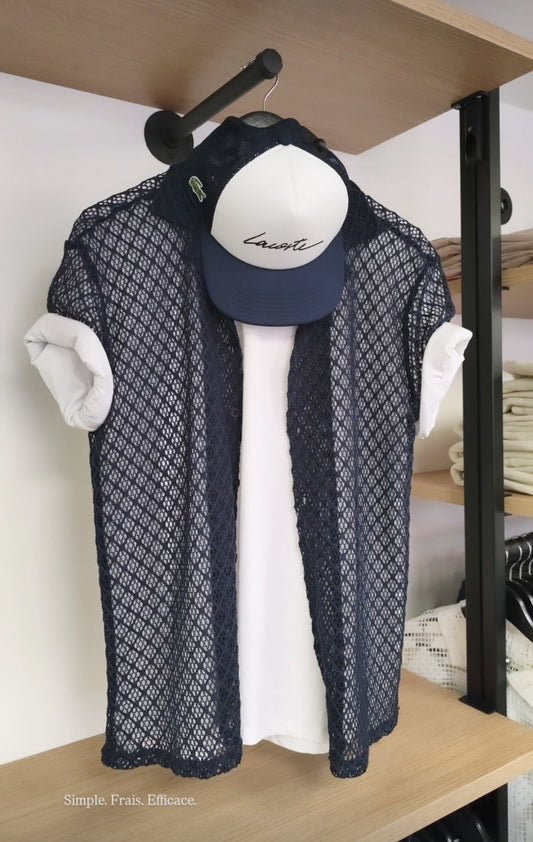Chemise Crochet Ajourée Bleu Marine – Coupe Estivale