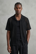 Chemise en maille ajourée à manches courtes – Noir