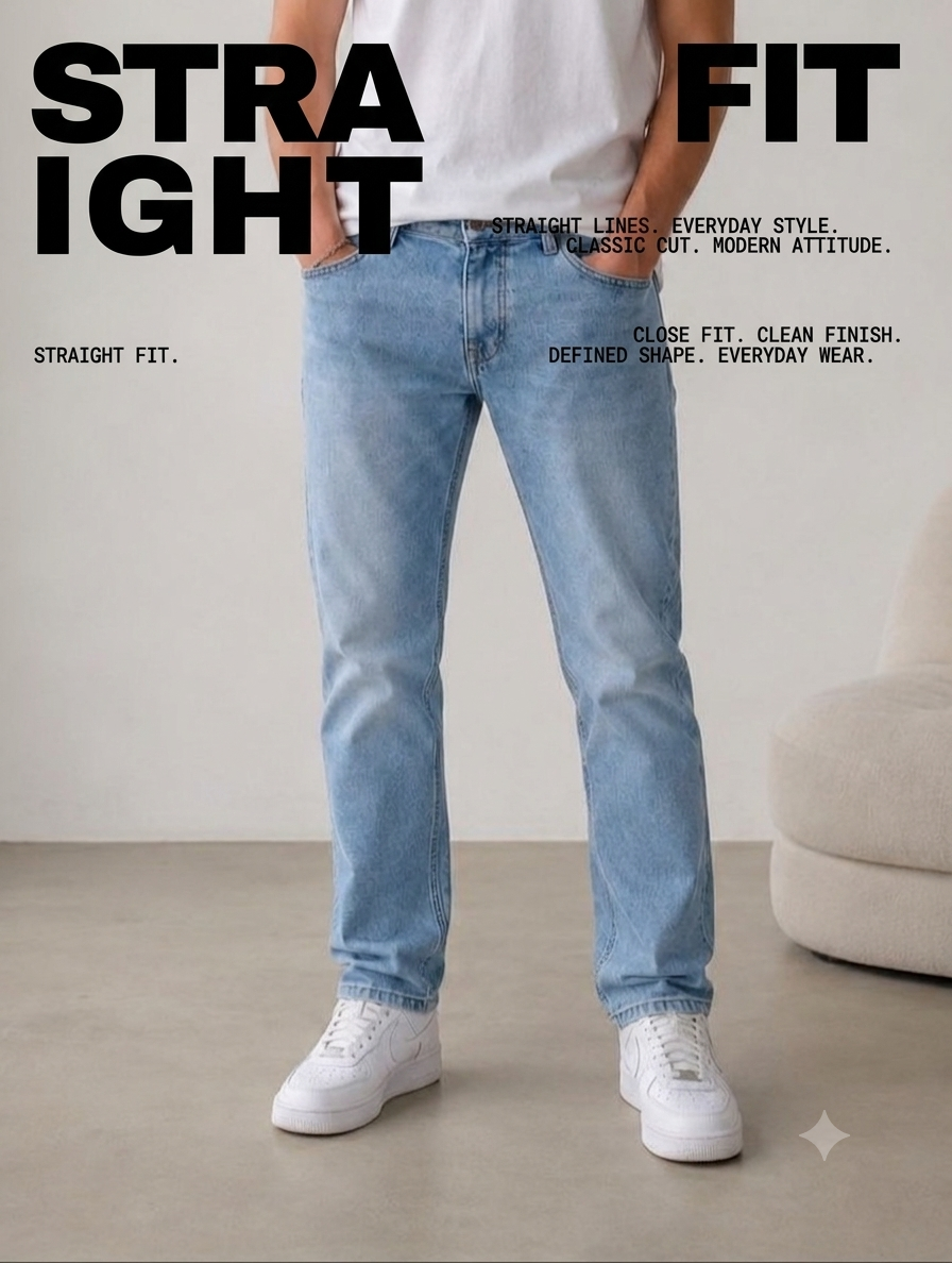 Jean Droit Bleu Clair – Coupe Regular Fit Classic