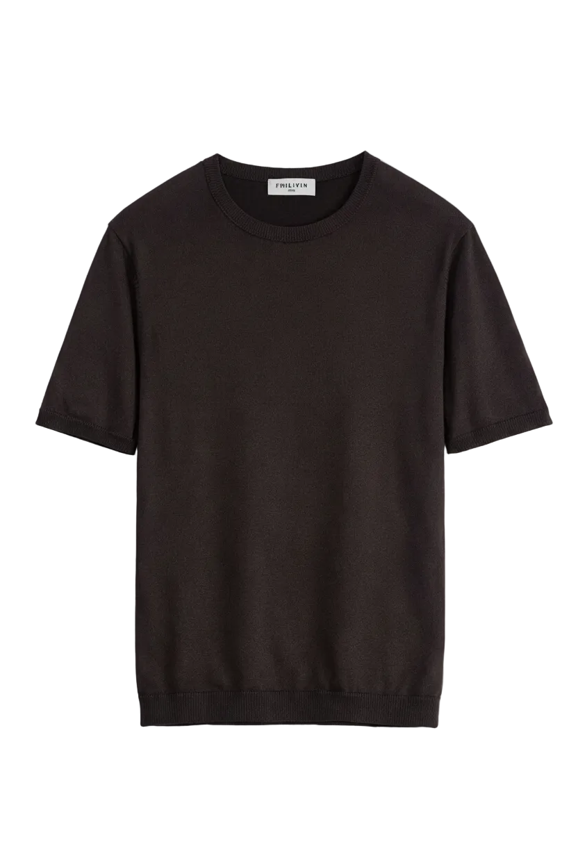 T-Shirt en Maille Fine Marron Chocolat – Pull Col Rond