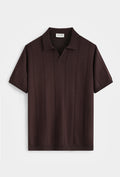 Polo en maille texturée à rayures verticales – Marron Foncé