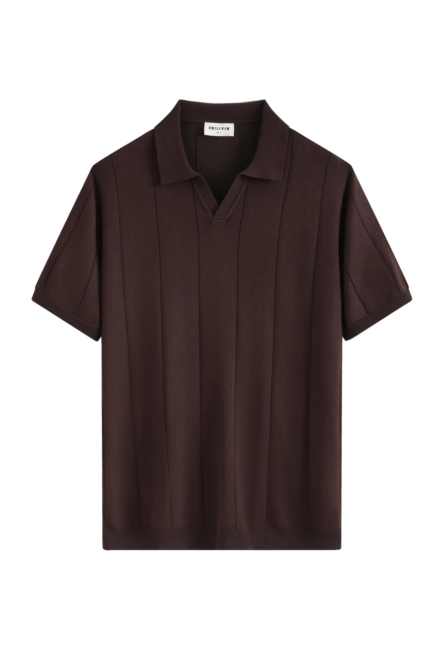 Polo en maille texturée à rayures verticales – Marron Foncé