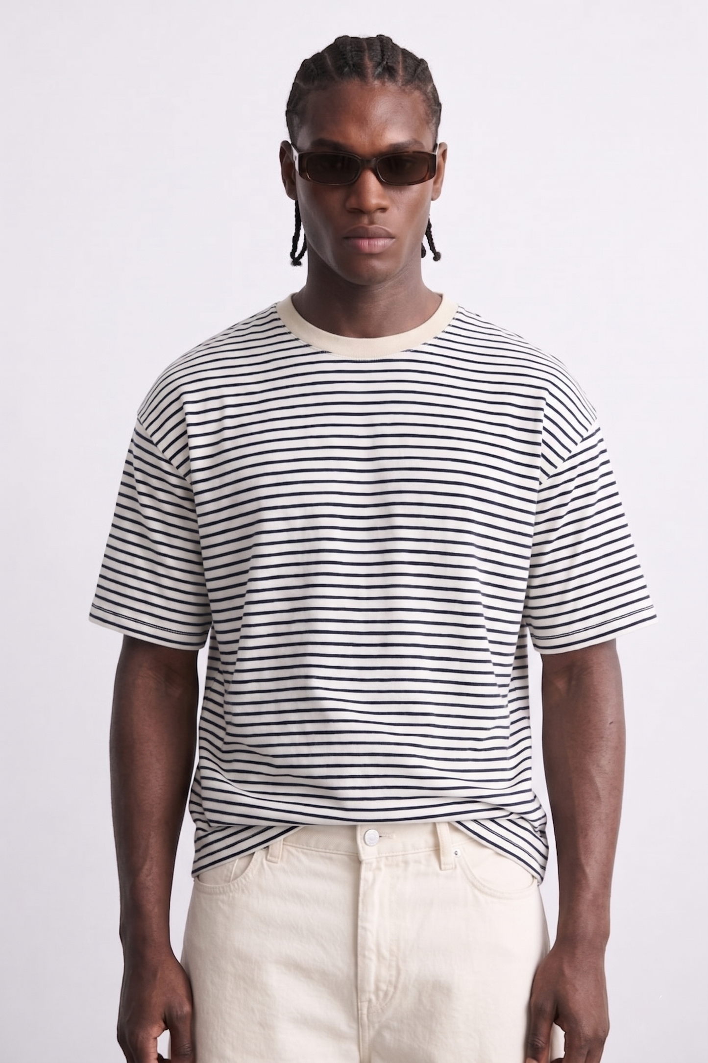 T-Shirt Coupe Wide Rayures Marinière – Écru & Marine