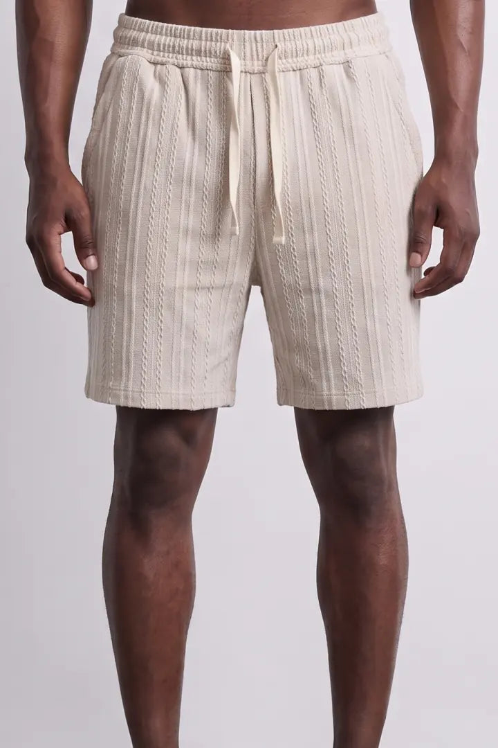 Short Homme Texturé en Maille Beige avec Cordon de Serrage – Style Casual Élégant