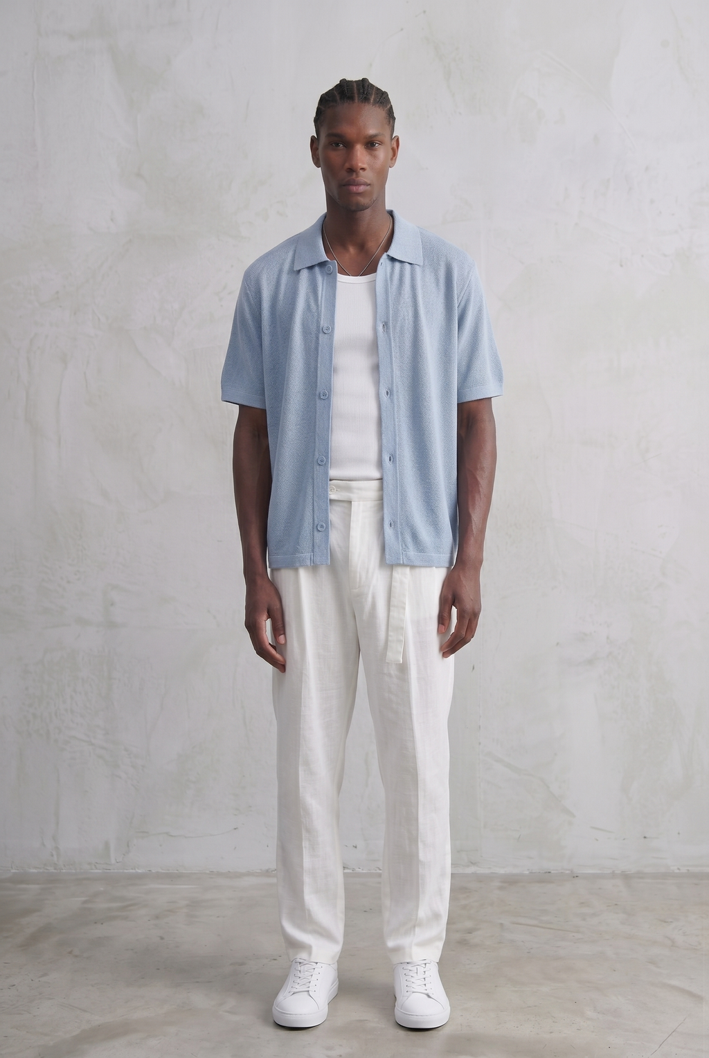 Polo boutonné en maille légère – Bleu Ciel