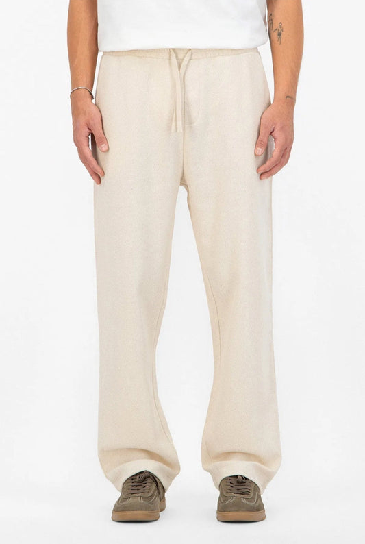 Pantalon Ample en Maille ADJ Texturée Écru – Taille Élastique & Cordon