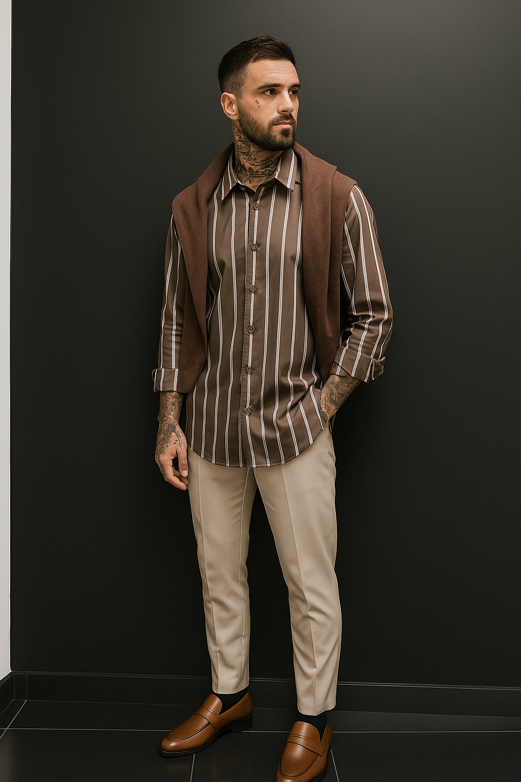 Chemise marron rayé