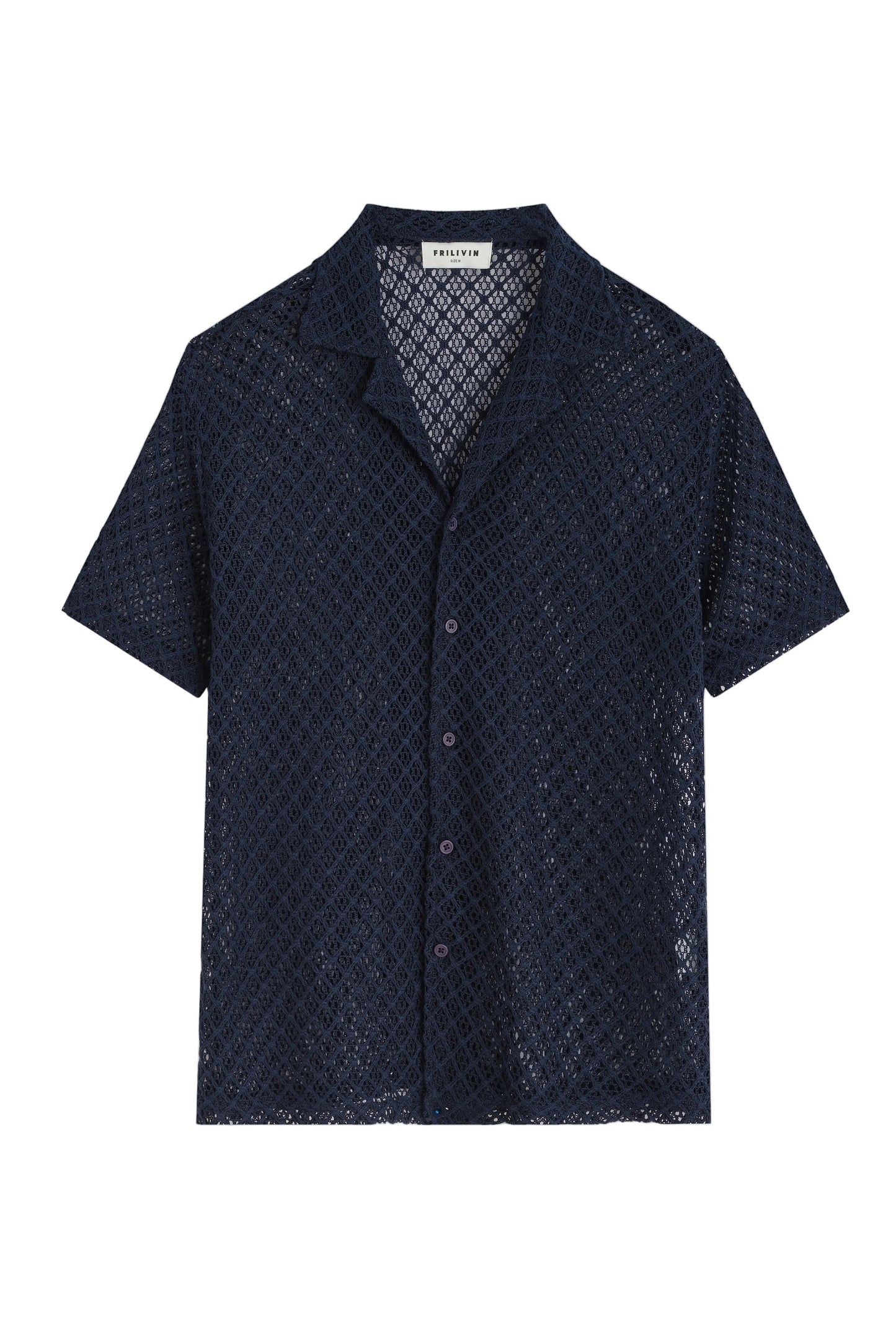 Chemise Crochet Ajourée Bleu Marine – Coupe Estivale