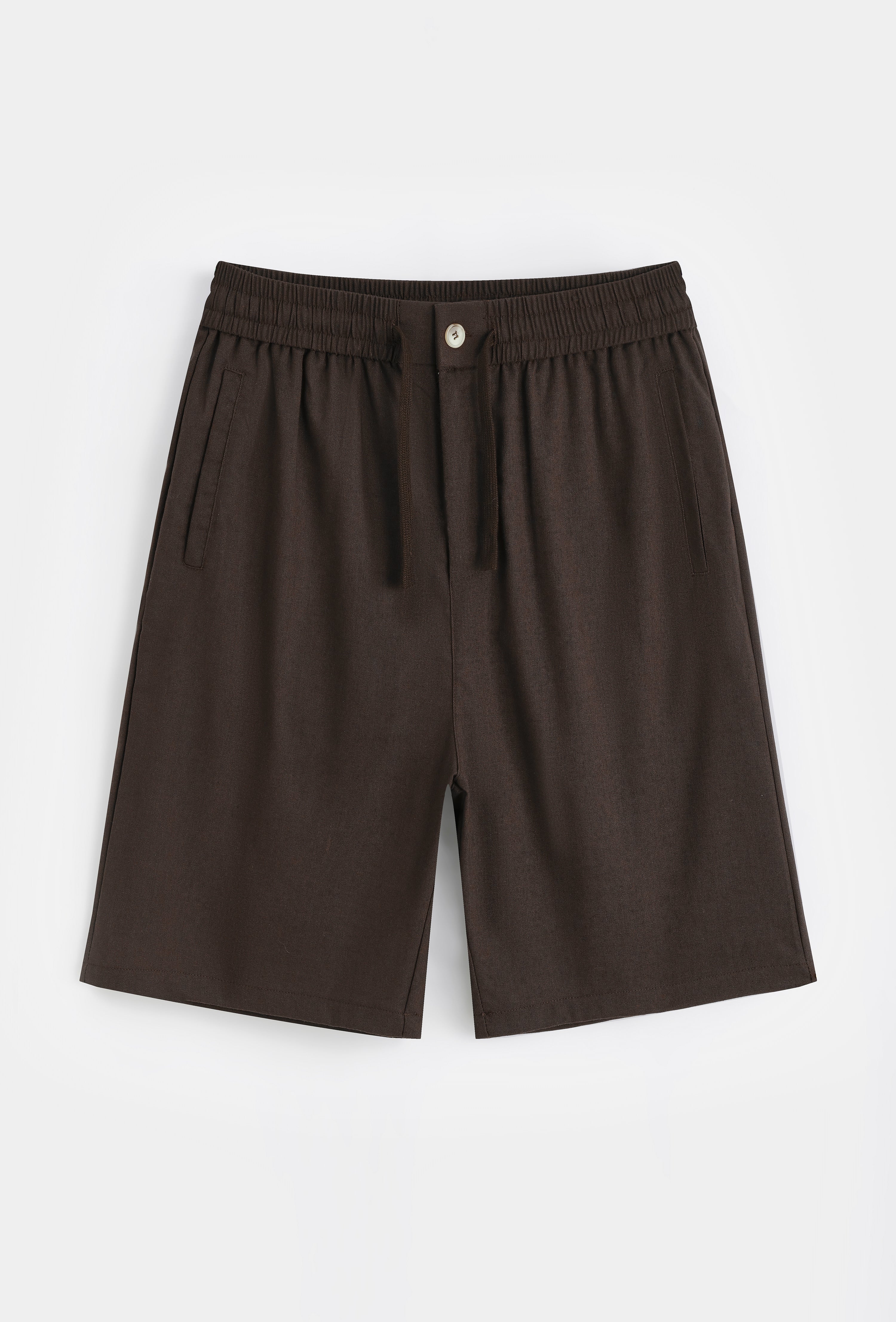 Short Fluide en Coton-Lin Marron Chocolat – Confort & Style Élastiqué